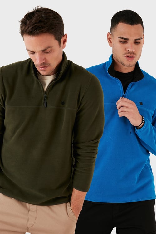 Slim Fit Anti-Pilling Tüylenme Yapmayan Şardonlu Soğuk Geçirmez  2'li Paket Erkek Polar 5906001S2 Haki-Saks