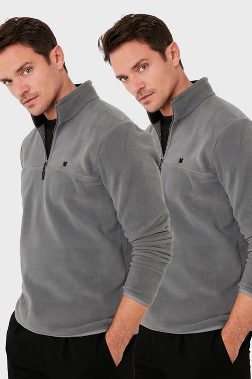 Slim Fit Anti-Pilling Tüylenme Yapmayan Şardonlu Soğuk Geçirmez  2'li Paket Erkek Polar 5906001S2 GRİ-GRİ