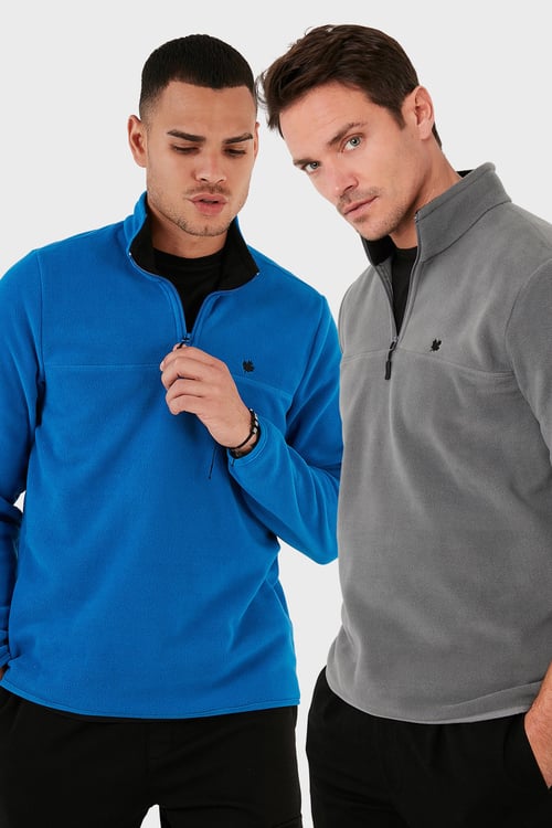 Slim Fit Anti-Pilling Tüylenme Yapmayan Şardonlu Soğuk Geçirmez  2'li Paket Erkek Polar 5906001S2 GRİ-SAKS