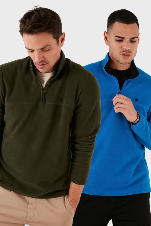 Slim Fit Anti-Pilling Tüylenme Yapmayan Şardonlu Soğuk Geçirmez  2'li Paket Erkek Polar 5906001S2 Haki-Saks