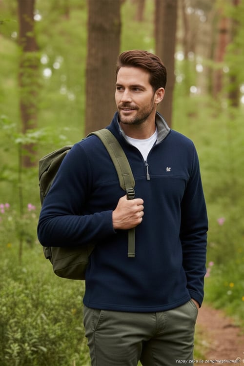 Slim Fit Anti-Pilling Tüylenme Yapmayan Bato Yaka Kışlık Şardonlu Erkek Polar 5906001 LACİVERT