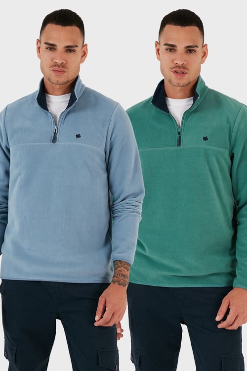 Slim Fit Anti-Pilling Tüylenme Yapmayan Şardonlu Soğuk Geçirmez  2'li Paket Erkek Polar 5906001S2 Açık Mavi-Benetton