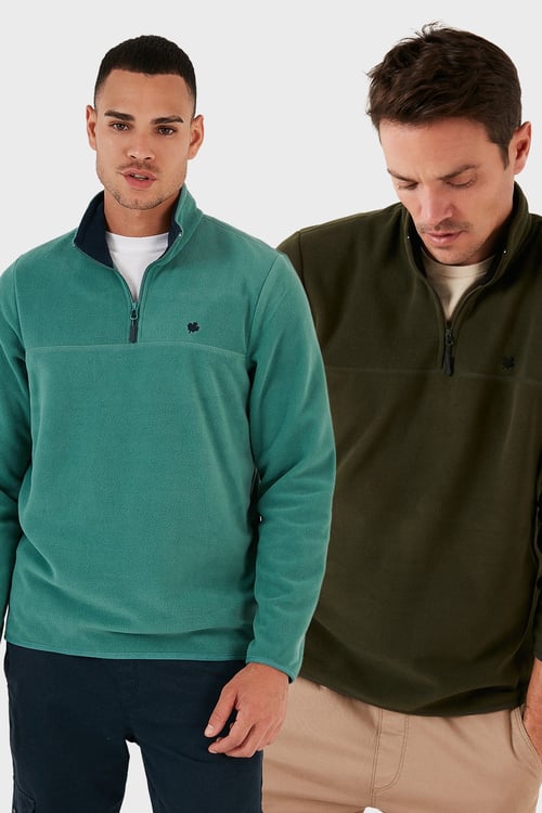 Slim Fit Anti-Pilling Tüylenme Yapmayan Şardonlu Soğuk Geçirmez  2'li Paket Erkek Polar 5906001S2 Benetton-Haki