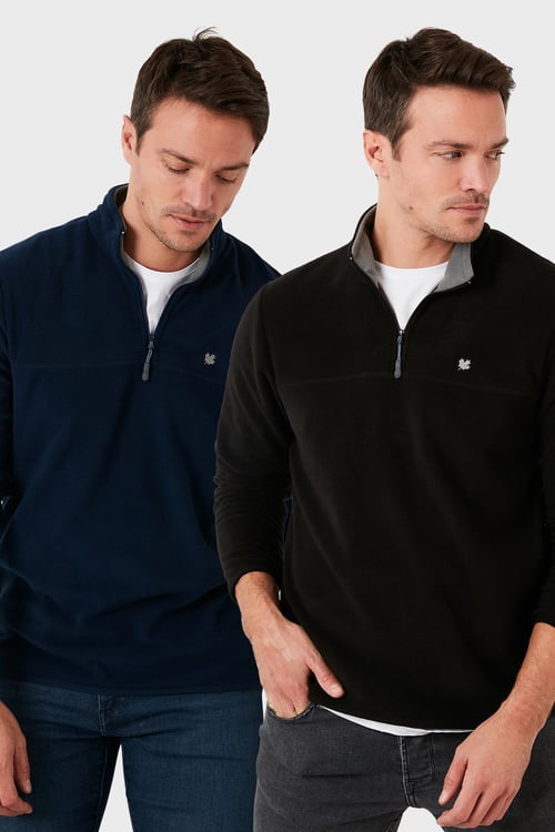 Slim Fit Anti-Pilling Tüylenme Yapmayan Şardonlu Soğuk Geçirmez  2'li Paket Erkek Polar 5906001S2 LACİVERT-SİYAH