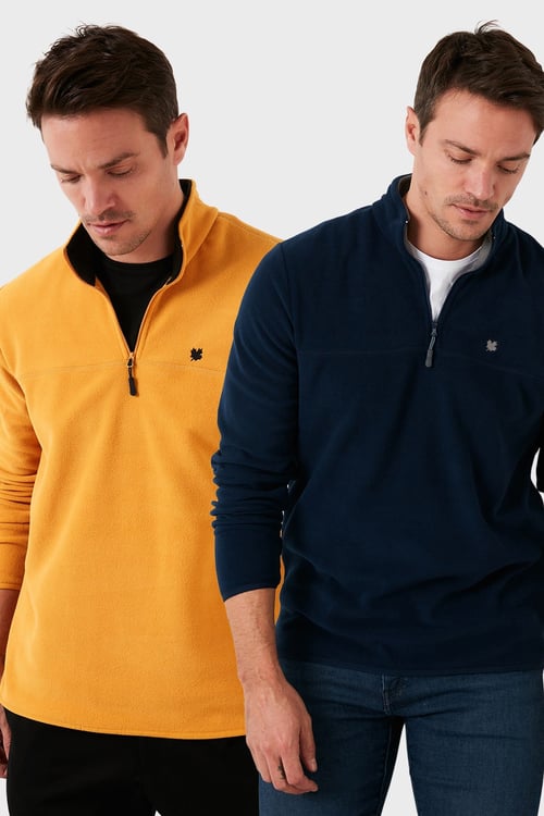 Slim Fit Anti-Pilling Tüylenme Yapmayan Şardonlu Soğuk Geçirmez  2'li Paket Erkek Polar 5906001S2 HARDAL-LACİVERT