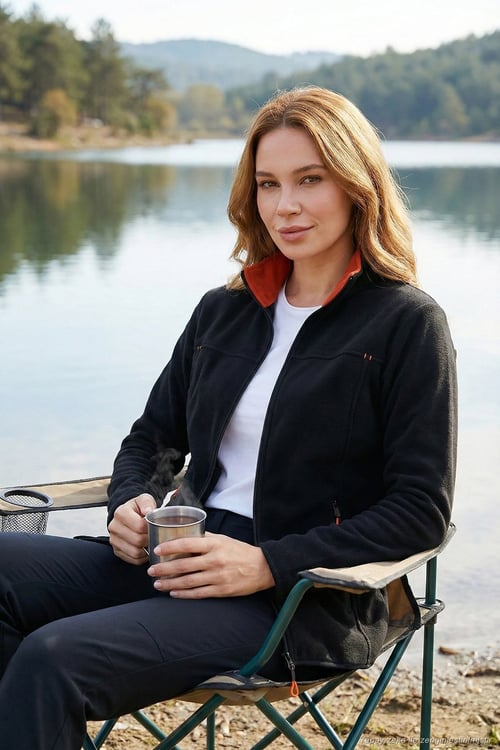Slim Fit Anti-Pilling Tüylenme Yapmayan Fermuarlı Cepli  Hırka Kadın Polar 5907002 SİYAH