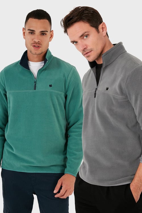 Slim Fit Anti-Pilling Tüylenme Yapmayan Şardonlu Soğuk Geçirmez  2'li Paket Erkek Polar 5906001S2 Benetton-Gri