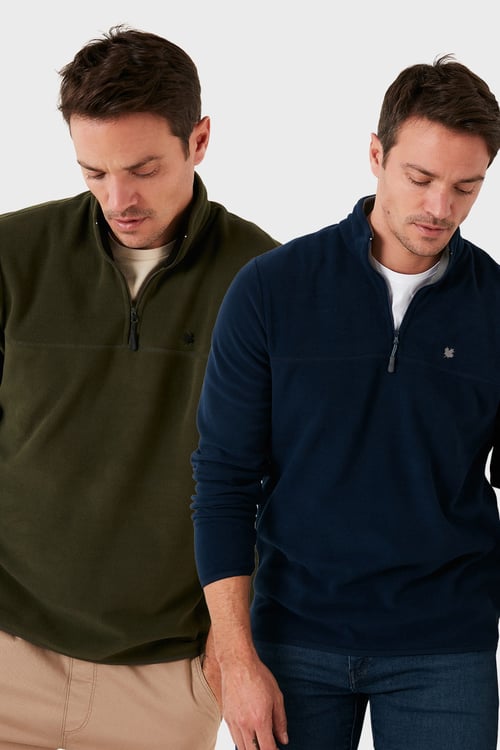 Slim Fit Anti-Pilling Tüylenme Yapmayan Şardonlu Soğuk Geçirmez  2'li Paket Erkek Polar 5906001S2 HAKİ-LACİVERT