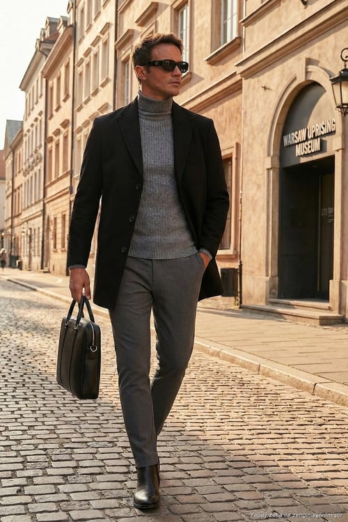 Slim Fit Apaş Yaka Astarlı Kaşe Erkek Kaban 584K1217 SİYAH