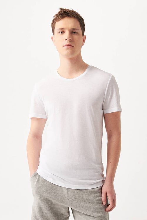 Slim Fit Bisiklet Yaka % 100 Pamuk Erkek T Shirt 064681-620 BEYAZ