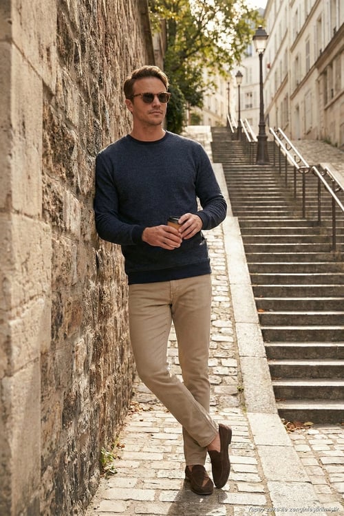 Slim Fit Bisiklet Yaka Pamuklu Erkek Kazak 456201 İNDİGO