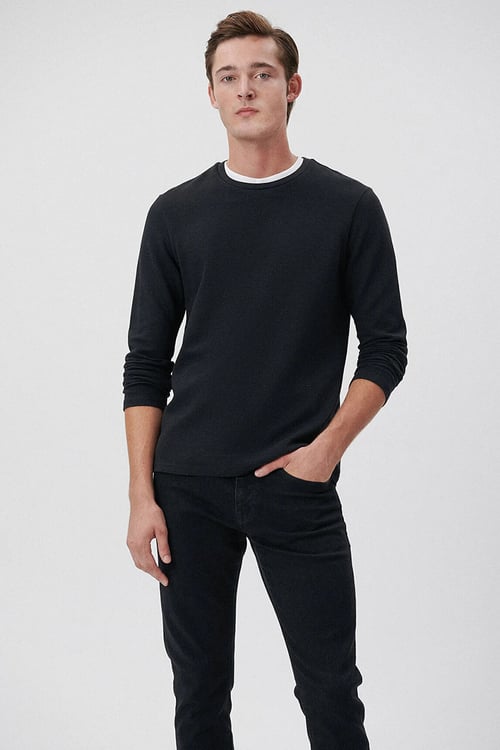 Slim Fit Bisiklet Yaka Uzun Kollu Erkek T Shirt 064622-21842 SİYAH