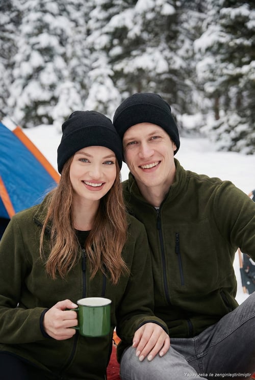 Slim Fit Cepli Fermuarlı Anti-Pilling Tüylenme Yapmayan Soğuk Geçirmez Polar Unisex Hırka 5906028S1 HAKİ