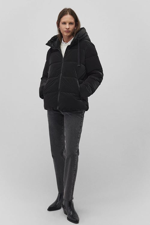 Slim Fit Fermuarlı Kapüşonlu Şişme Kadın Mont 1110043-900 SİYAH