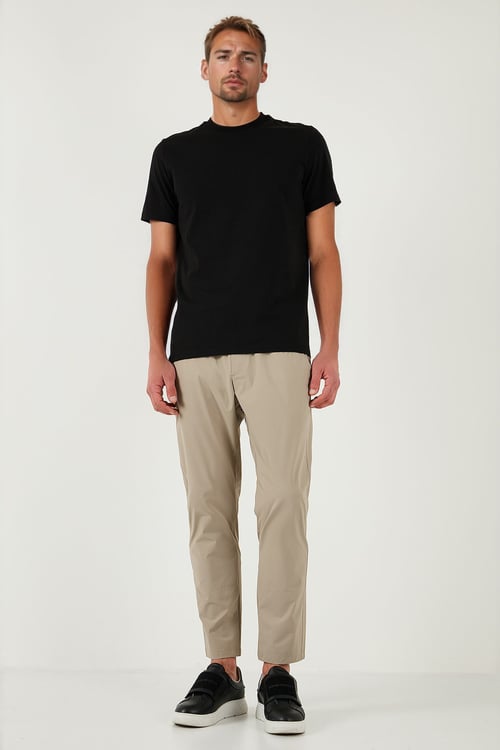 Slim Fit Lastikli Bel Boru Paça Kemer Detaylı Erkek Pantolon 5543S86JMILANO BEJ
