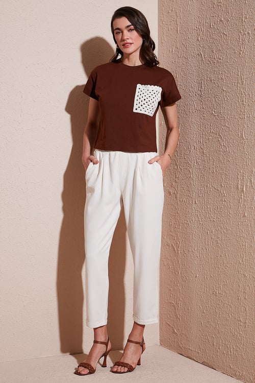 Slim Fit Normal Bel Boru Paça Kadın Pantolon 668YP5372 TAŞ