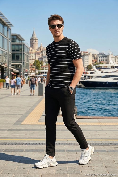 Slim Fit Normal Bel Daralan Paça Erkek Pantolon 6843649 SİYAH