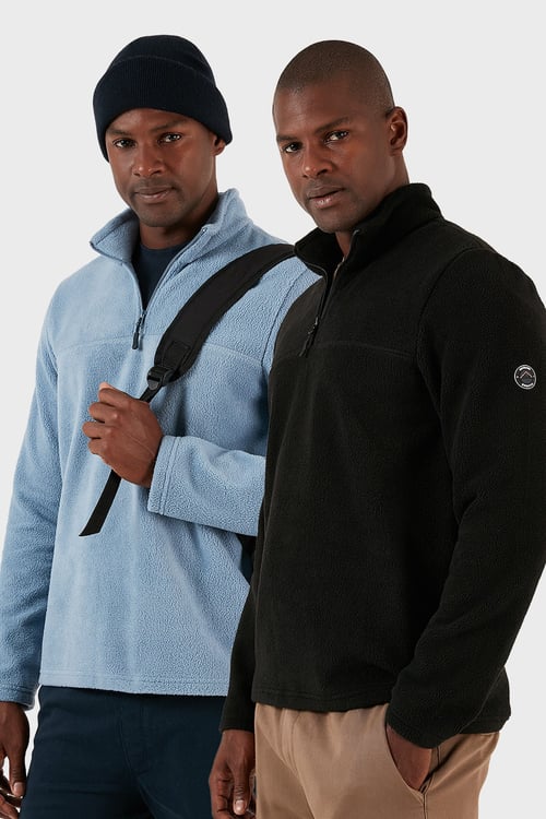 Slim Fit Yarım Fermuarlı Yumuşak Dokulu Şardonlu Soğuk Geçirmez 2'li Paket Erkek Polar 59060011S2 SİYAH-KOYU MAVİ