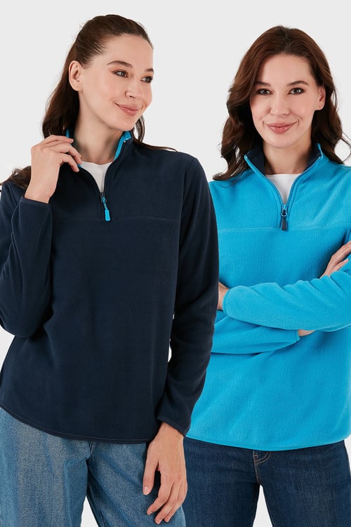 Slim Fit Yumuşak Dokulu Anti-Pilling Tüylenme Yapmayan 2'li Paket Kadın Polar 5907000S2 TURKUAZ-LACİVERT