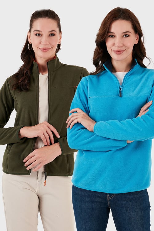 Slim Fit Yumuşak Dokulu Anti-Pilling Tüylenme Yapmayan 2'li Paket Kadın Polar 590700200S2 Turkuaz-Haki