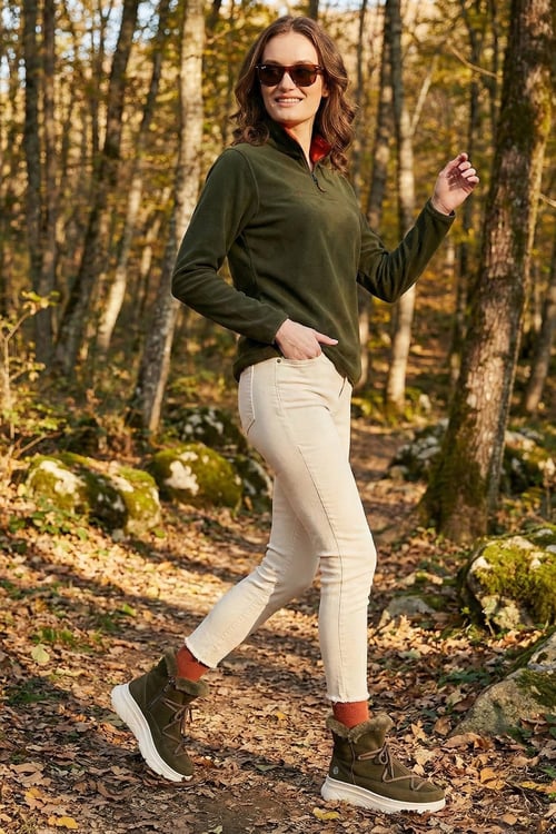 Slim Fit Yumuşak Dokulu Anti-Pilling Tüylenme Yapmayan Yarım Fermuarlı Kadın Polar 5907000 HAKİ