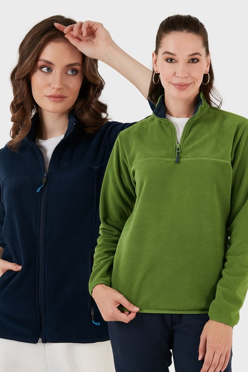 Slim Fit Yumuşak Dokulu Anti-Pilling Tüylenme Yapmayan 2'li Paket Kadın Polar 590700200S2 Fıstık Yeşil-Lacivert