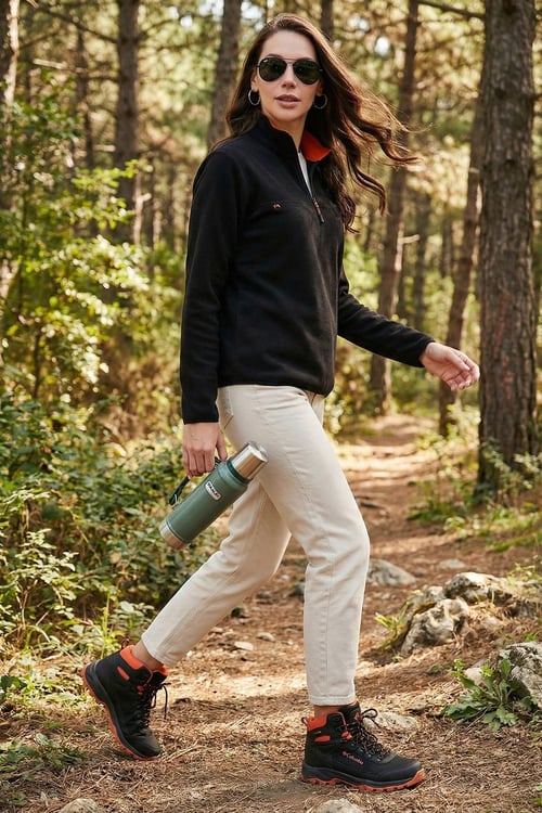 Slim Fit Yumuşak Dokulu Anti-Pilling Tüylenme Yapmayan Yarım Fermuarlı Kadın Polar 5907000 SİYAH