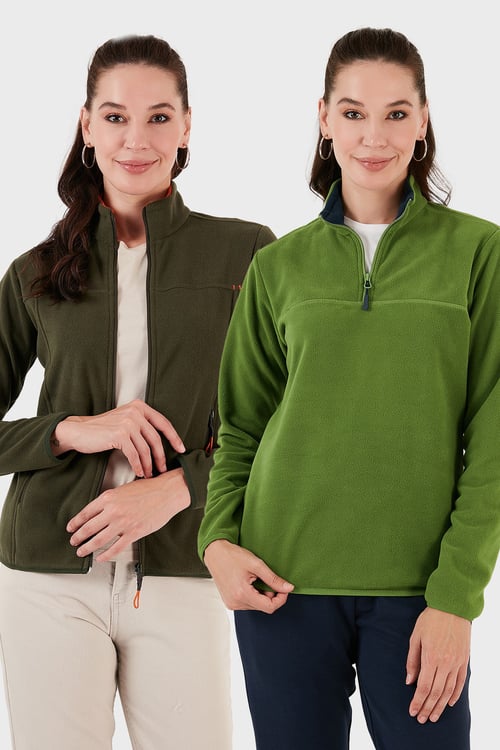 Slim Fit Yumuşak Dokulu Anti-Pilling Tüylenme Yapmayan 2'li Paket Kadın Polar 590700200S2 Fıstık Yeşil-Haki