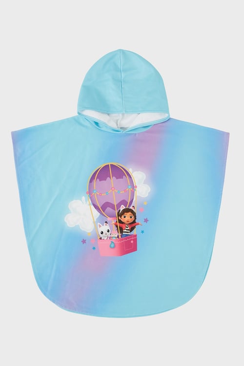 Slipstop Balloon Cat Desenli Pamuklu Kapüşonlu Uv Korumalı Havlu Kız Çocuk Panço SP2512120001 TURKUAZ-MOR