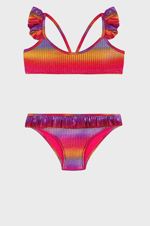 Slipstop Kendall Junior 50+ UPF Uv Korumalı Fırfırlı Kız Çocuk Bikini SB2413000119 Kırmızı-Sarı