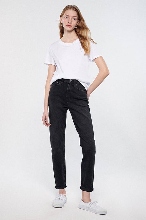 Star Süper Yüksek Bel Dar Paça Mom Jeans Kadın Kot Pantolon 101077-82224 FÜME