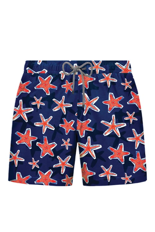 Starfish Desenli Hızlı Kuruyan Erkek Mayo Short JFSSSWL81 LACİVERT-KIRMIZI