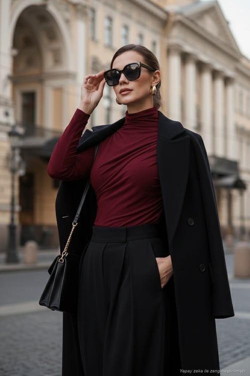 Streç Büzgü Detaylı Slim Fit Dik Yaka Kadın Bluz 669925 BORDO