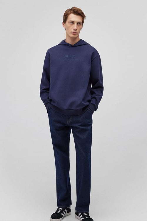 Streç Pamuklu Loose Fit Kapüşonlu Erkek Sweat 0S10288-84371 LACİVERT