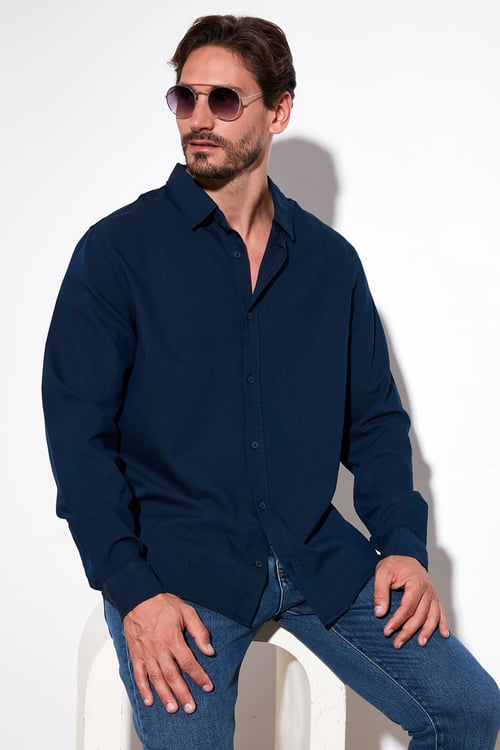 Streç Pamuklu Regular Fit Erkek Gömlek CF25W128861 İNDİGO