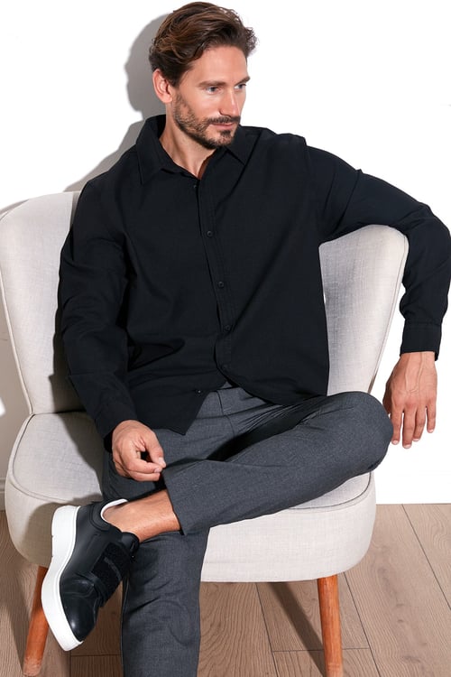 Streç Pamuklu Regular Fit Erkek Gömlek CF25W128861 SİYAH