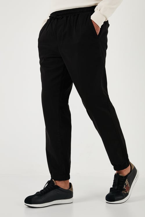 Streç Pamuklu Regular Fit Lastikli Paça Jogger Erkek Pantolon 674004 SİYAH