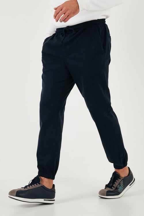 Streç Pamuklu Regular Fit Lastikli Paça Jogger Erkek Pantolon 674004 LACİVERT