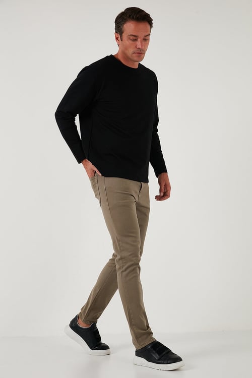 Streç Pamuklu Regular Fit Normal Bel Düz Paça Erkek Pantolon 674002 HAKİ
