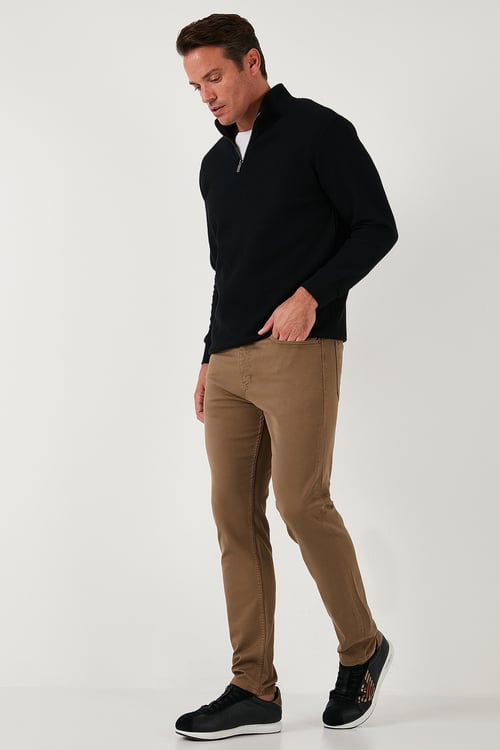 Streç Pamuklu Regular Fit Normal Bel Düz Paça Erkek Pantolon 674002 KOYU BEJ