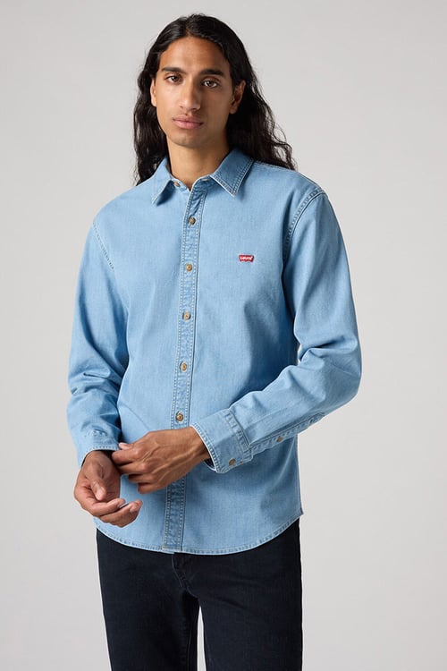Streç Pamuklu Slim Fit Düğmeli Erkek Kot Gömlek 86625-0065 AÇIK MAVİ