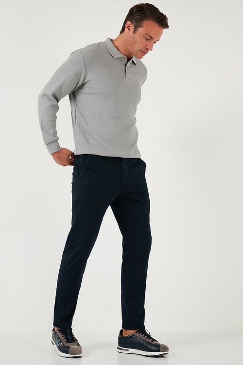 Streç Pamuklu Slim Fit Normal Bel Boru Paça Erkek Pantolon 674003 LACİVERT
