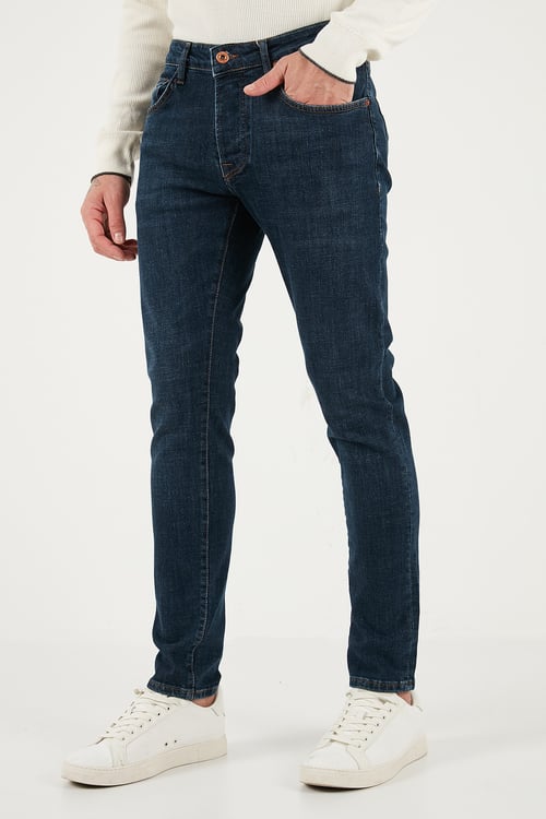 Streç Pamuklu Slim Fit Normal Bel Dar Paça Jeans Erkek Kot Pantolon 1115C42NAPOLI LACİVERT