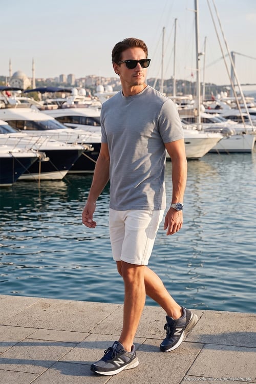 Streç Pamuklu Slim Fit Sıfır Yaka Erkek T Shirt 5902639 AÇIK GRİ