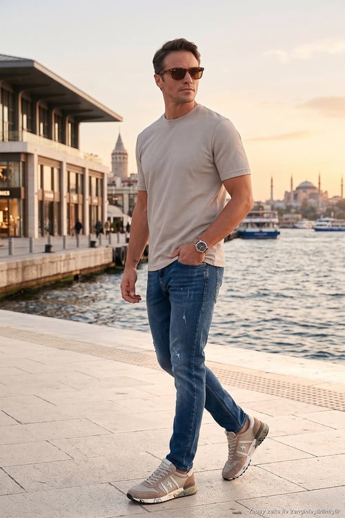 Streç Pamuklu Slim Fit Sıfır Yaka Erkek T Shirt 5902639 TAŞ