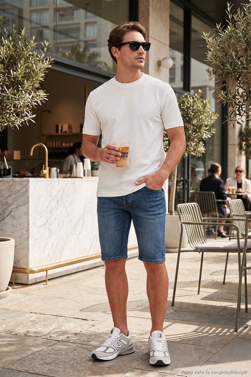 Streç Pamuklu Slim Fit Sıfır Yaka Erkek T Shirt 5902639 EKRU