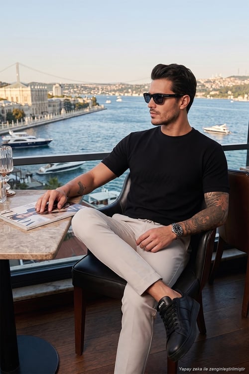 Streç Pamuklu Slim Fit Sıfır Yaka Erkek T Shirt 5902639 SİYAH