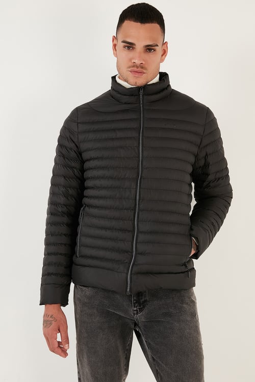 Su İtici Slim Fit Cepli Dik Yaka Şişme Erkek Mont 649010 SİYAH