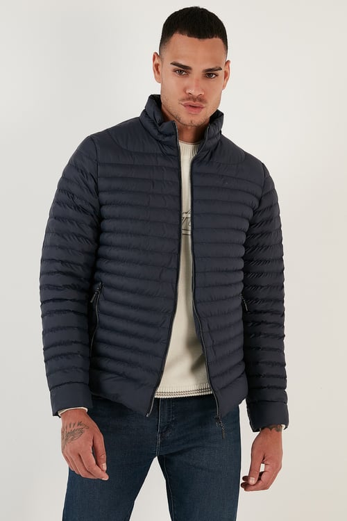 Su İtici Slim Fit Cepli Dik Yaka Şişme Erkek Mont 649010 LACİVERT