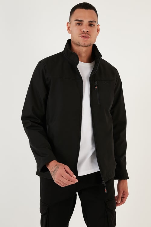 Su İtici Slim Fit Dik Yaka Softshell İnce Erkek Mont 649003 SİYAH